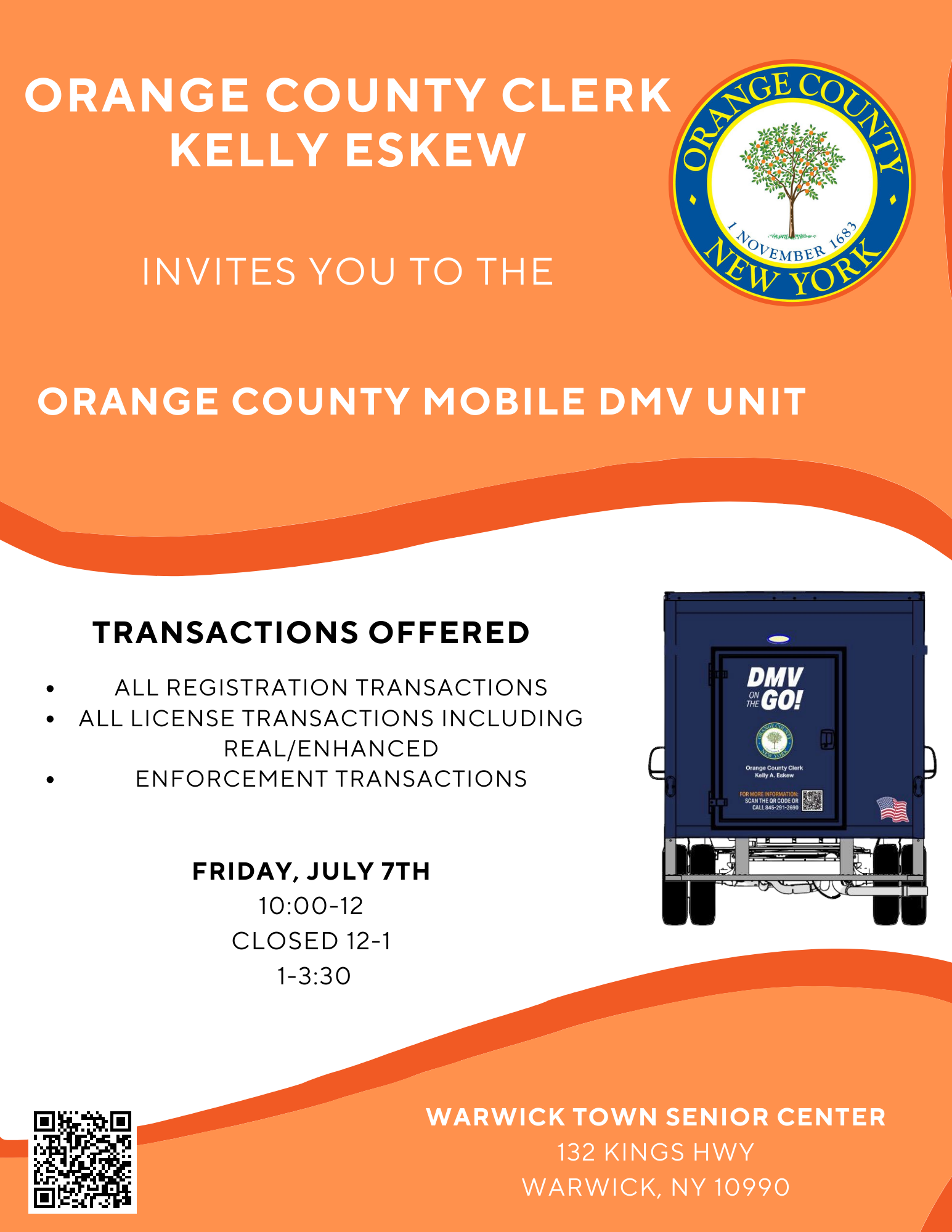 Mobile DMV Friday, July 7th, 2023 Town of Warwick